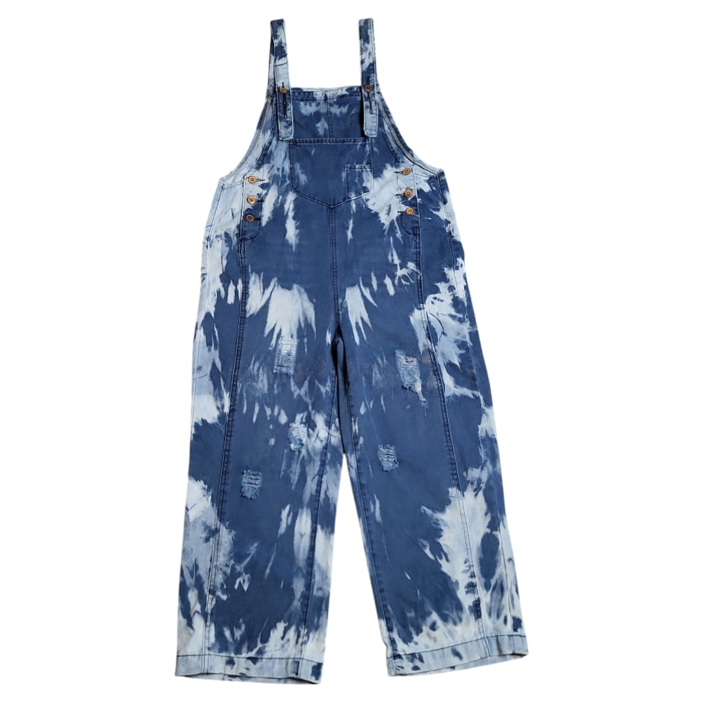 Denim Overalls Bleach Washed Distressed
